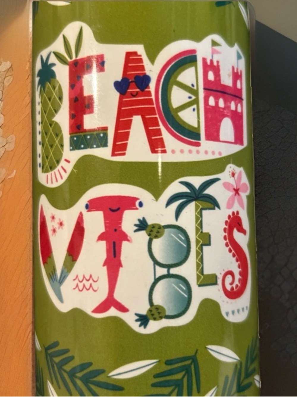 Beach Vibes Stainless Water Bottle - Green & Pink 17 Oz brand new - Picture 2 of 4